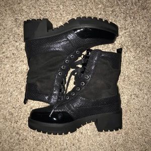 Chunky Sole Faux Detail Lace Up Ankle Boot